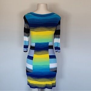 Desigual by Christian LaCroix blue/yellow stripe knit dress-L